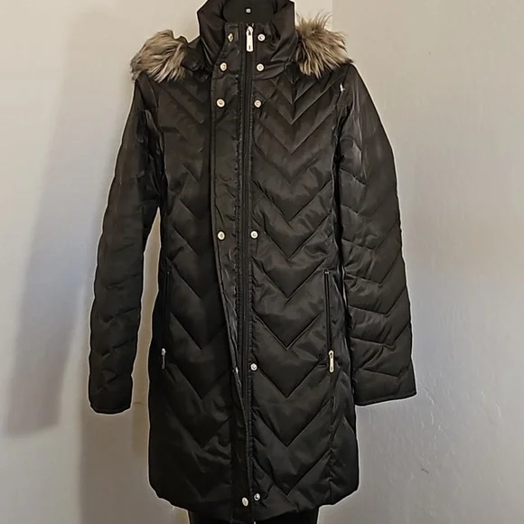 Kenneth Cole Reaction Daek Green Brown Down Feather Faux Fur Long Jacket Parka - Picture 4 of 11